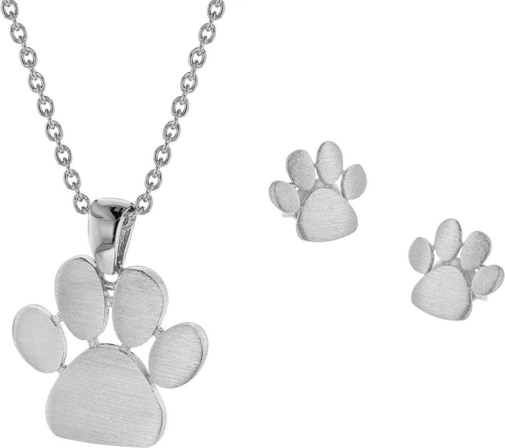trendor 75571 Schmuck-Set Halskette + Ohrringe Pfote Silber 925