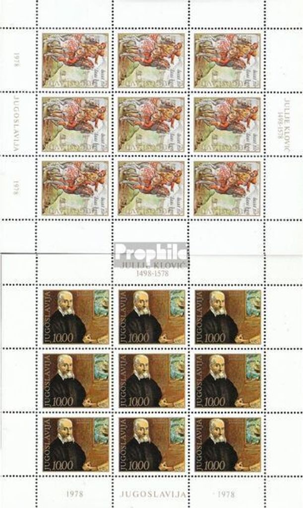 Briefmarken Jugoslawien 1978 Mi 1714Klb-1715Klb Kleinbögen (kompl.Ausg.) postfrisch Todestag Julije Klovic