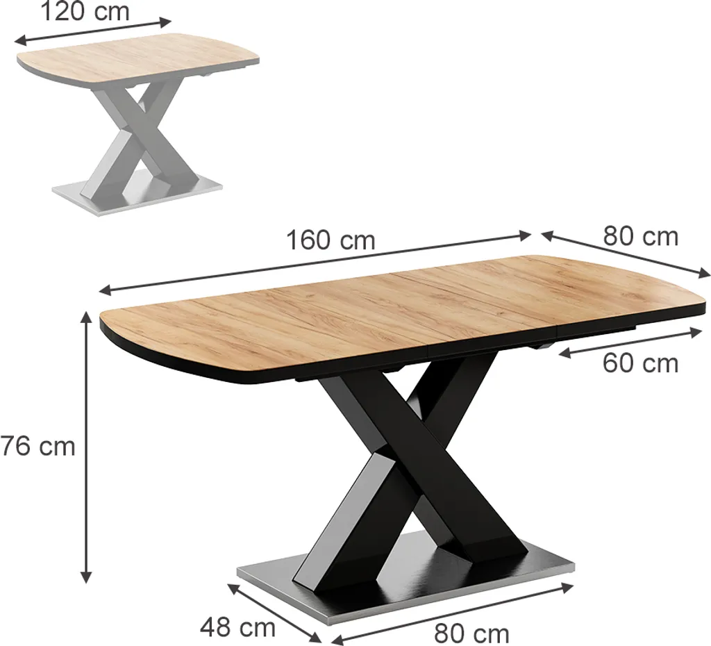 Table à manger modulable Vicco Chinto 120x80cm pour repas et invités