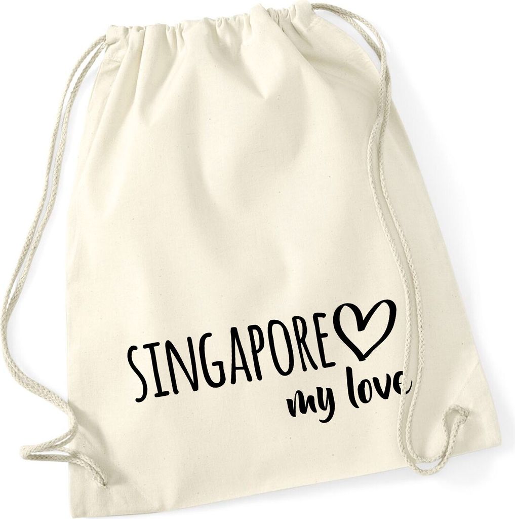 Huuraa Turnbeutel Singapore my love 12 Liter Natural Baumwolle Rucksack Geschenkidee