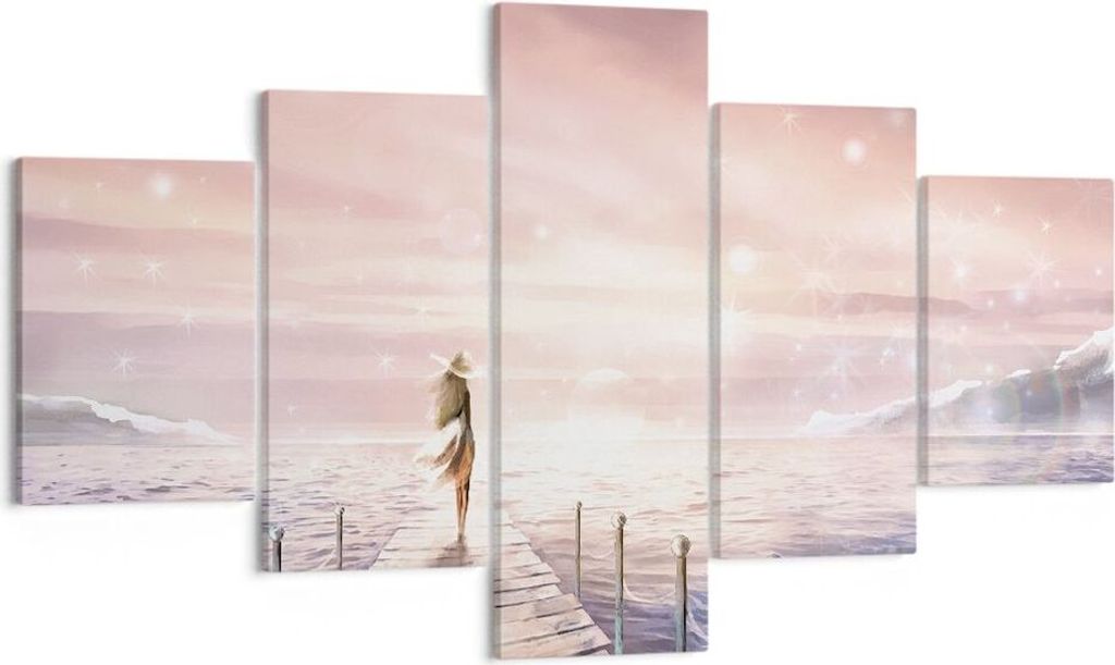 Bild auf Leinwand - Leinwandbild - 5 Teile - Brücke Frau die Sterne - 125x70cm - Wand Bild - Wanddeko - Wandbilder - Leinwanddruck - Bilder - Wand...
