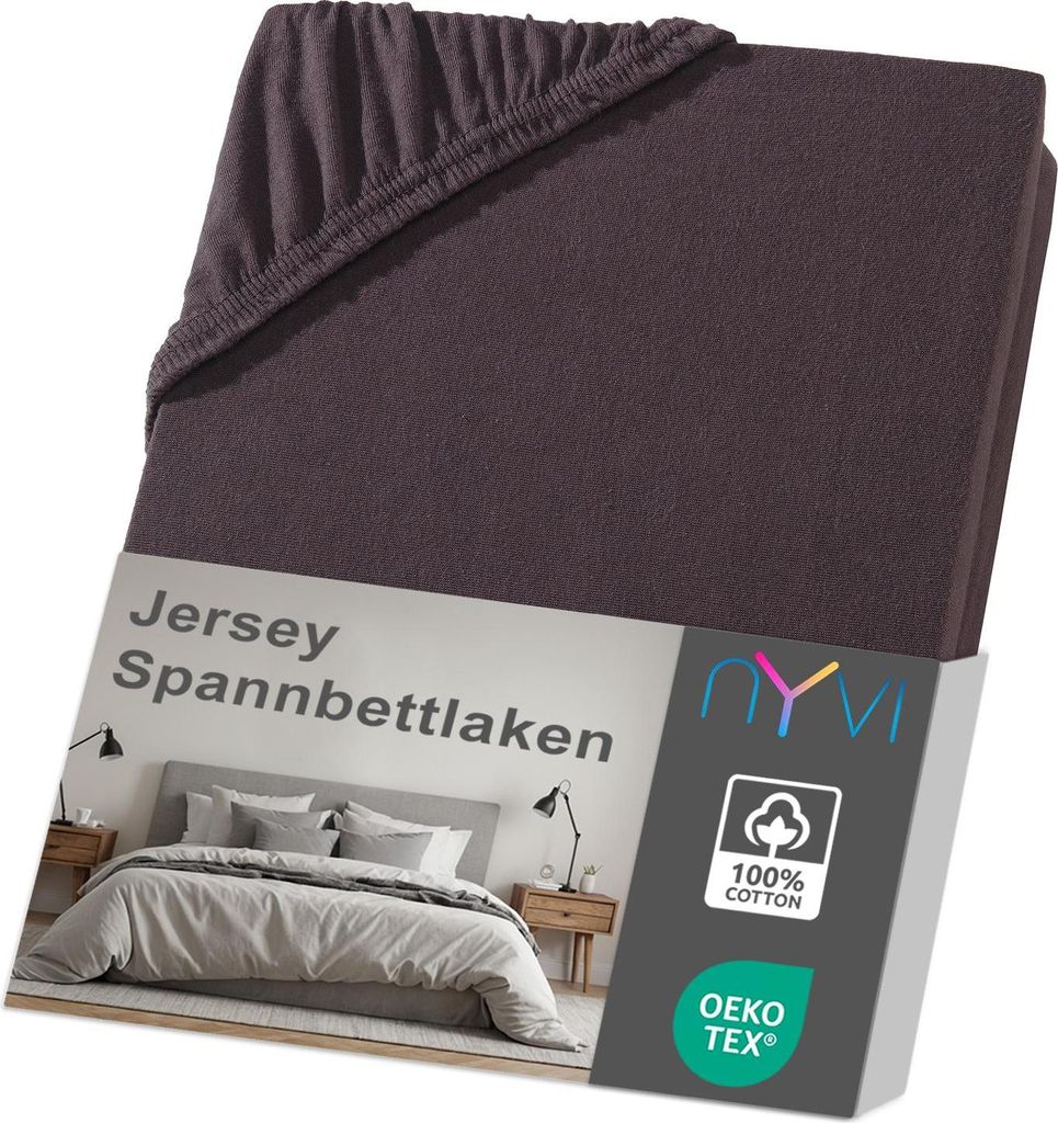 NYVI Jersey Spannbettlaken DreamScience 180x200 - 200x200 cm braun für Matratzen bis 22 cm Höhe - Weich & Anschmiegsam, Rundumgummizug, Bügelfrei