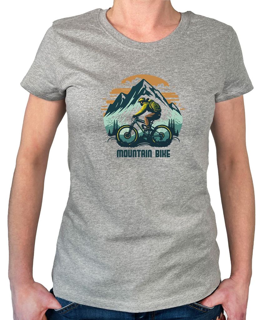 Huuraa Damen T-Shirt Mountain Bike Berge M Sport Grey Bio Baumwolle Fairtrade Damenshirt Geschenkidee