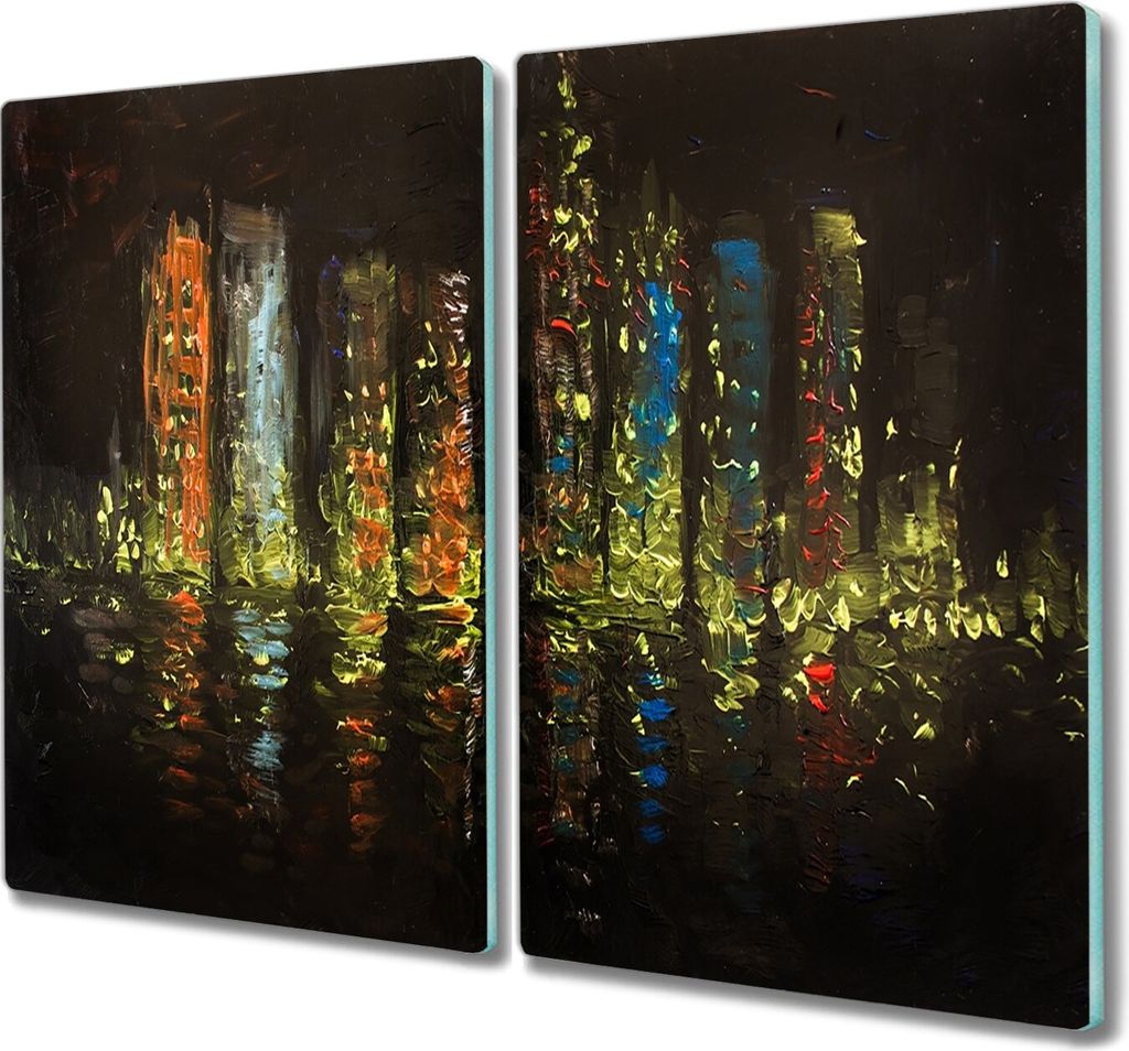 Coloray Hackbrett Kochplattenabdeckung Herdabdeckplatte 2x30x52 cm Schneidebrett Küchenbrett - Lichter der Stadt