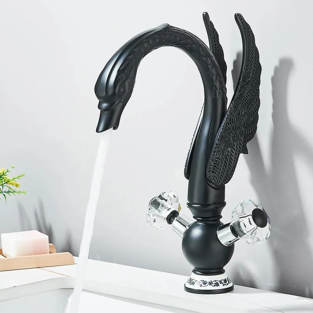 Robinet mélangeur lavabo double commande noir mat en laiton massif - 2