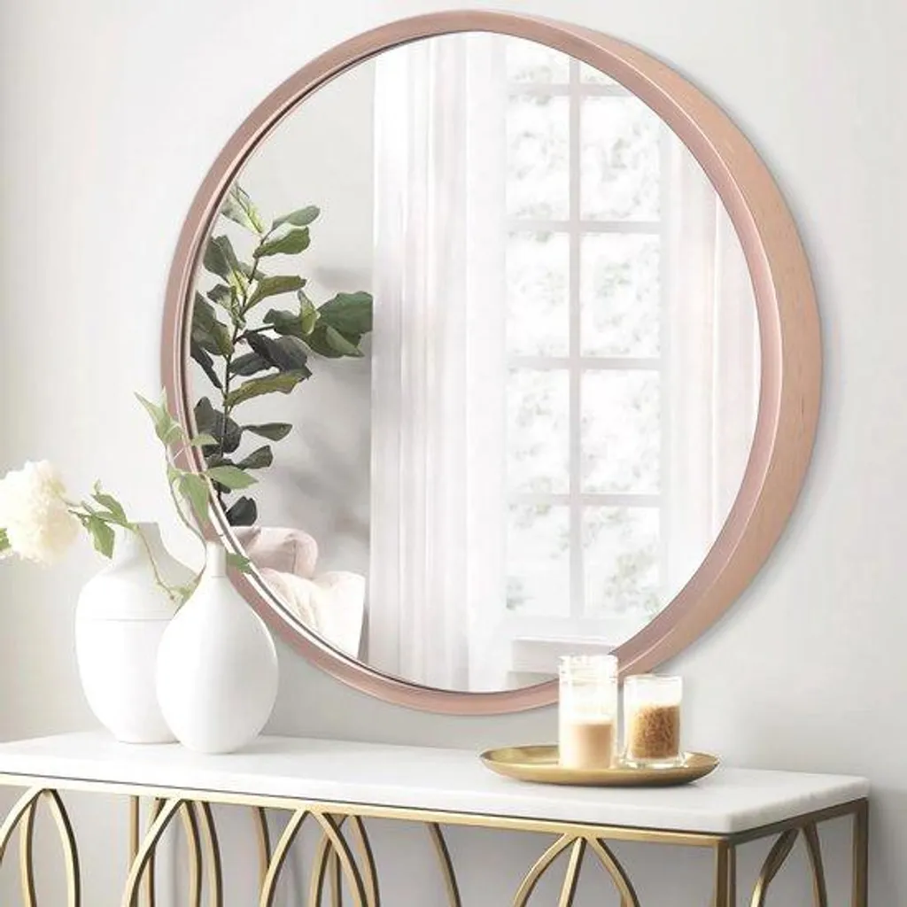 Miroir mural suspendu rond en métal noir pour décoration de chambre