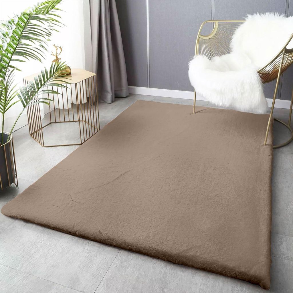 Fellteppich Deluxe waschbar, sanfter Hochflor-Teppich einfarbig, kuschelig für Ihr Wohnzimmer oder Schlafzimmer