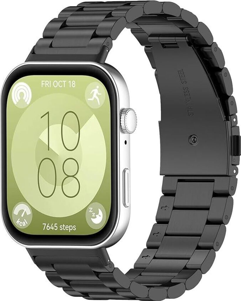 Strap-it Stahlgliederarmband – passend für Huawei Watch Fit 3 / Watch Fit 4 / Watch Fit 4 Pro / Watch Fit 4 / Watch Fit 4 Pro (schwarz)