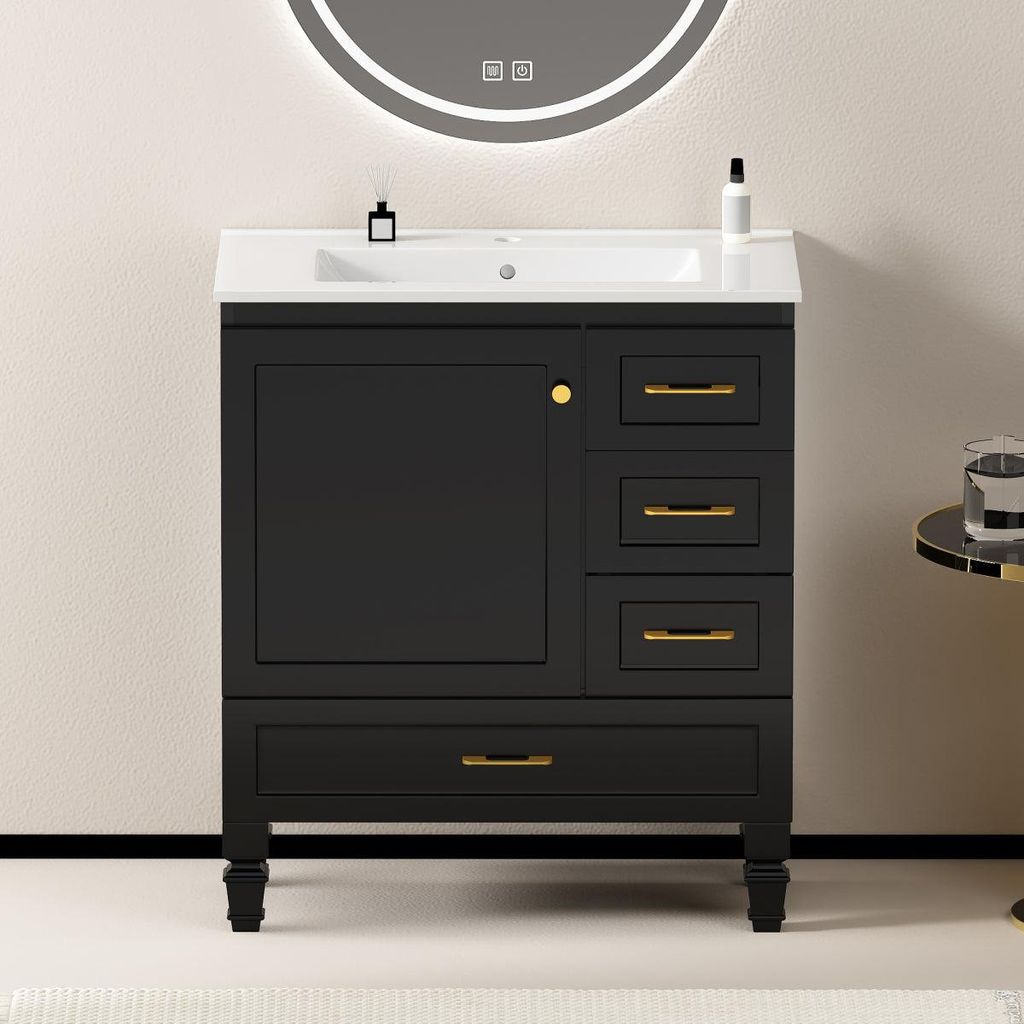 Meuble de salle de bains de 75 cm, couleur noire. Meuble Image du produit 