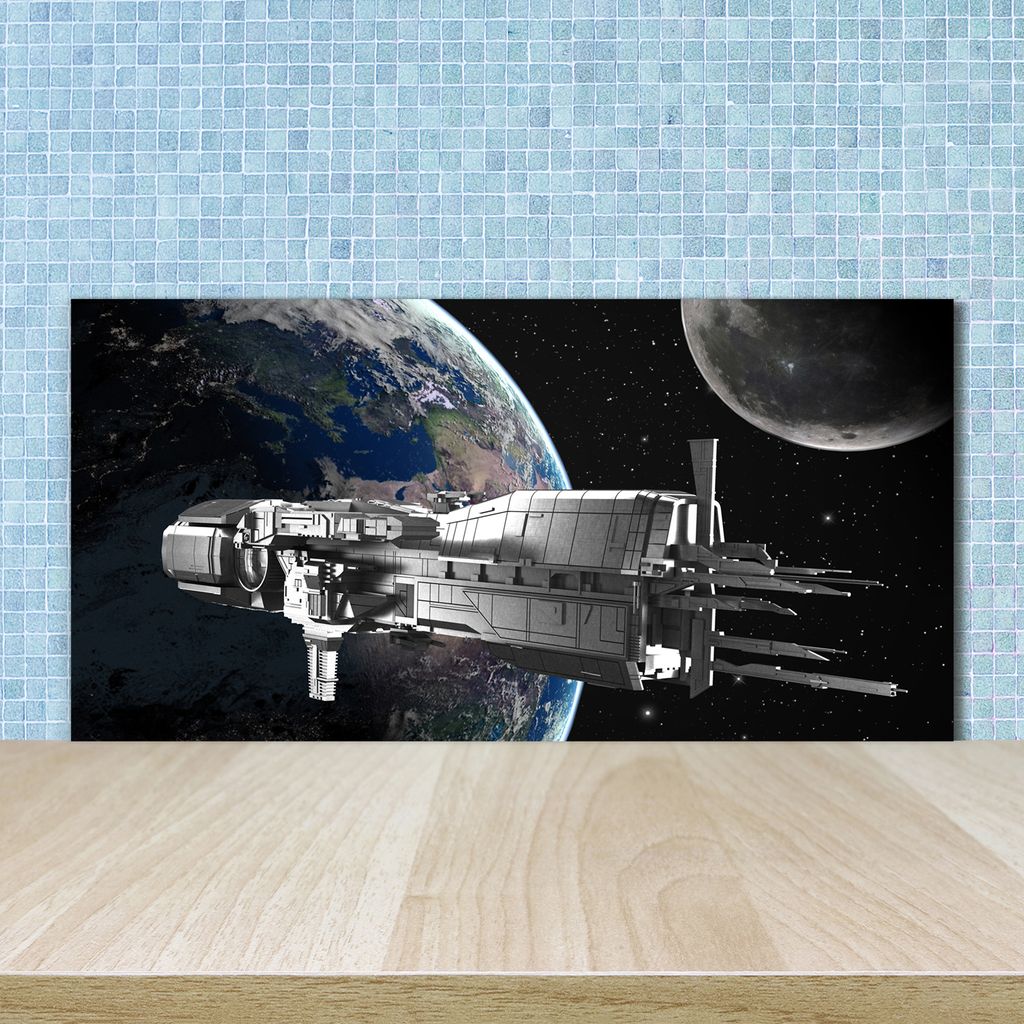 Tulup Küchenrückwand Spritzschutz aus Glas -100x50 -Spritzschutz auf gehärtetes GlasWeltall & Science-Fiction Raumschiff