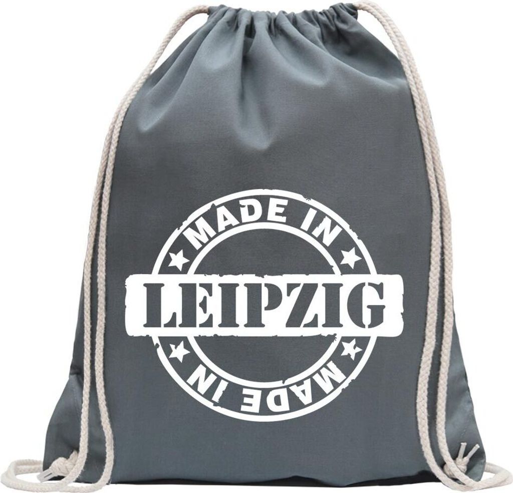 Kiwistar - Turnbeutel - stahlgrau - Leipzig rund - Fun Rucksack Sport Beutel Gymsack Baumwolle mit Ziehgurt