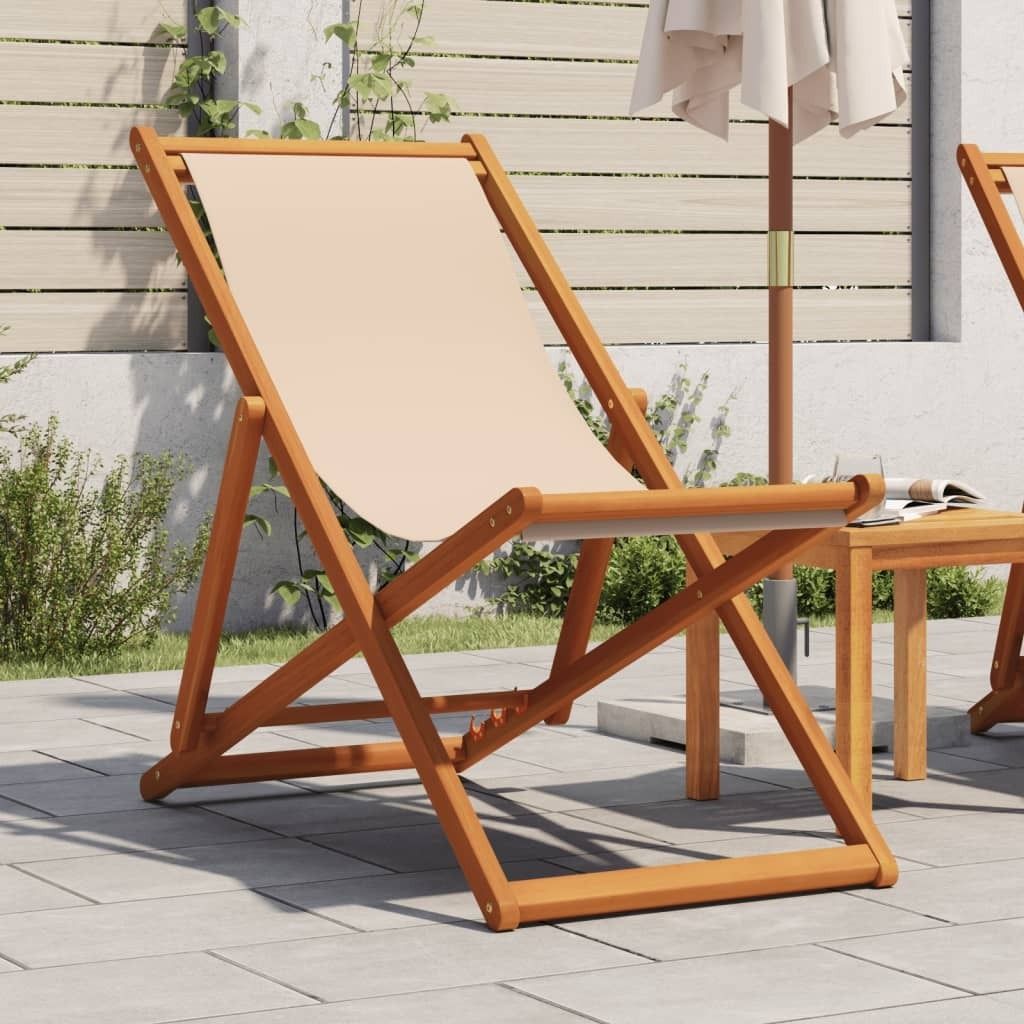 Schlichtes Strandstuhl Klappbar Beige Massivholz Eukalyptus und Stoff Campingstühle DE3025