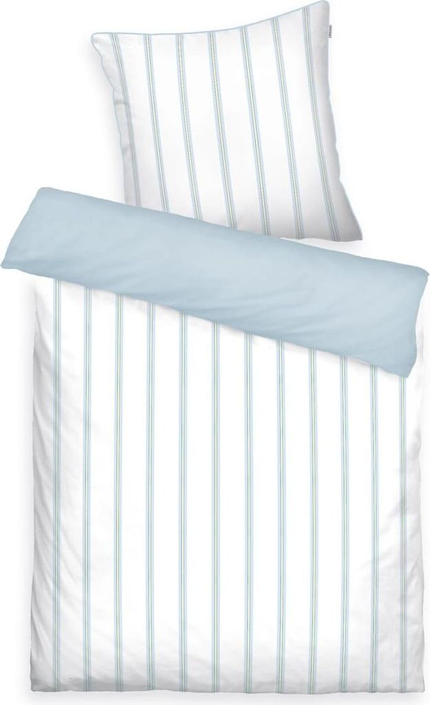 TOM TAILOR Bettwäsche 135x200 weiß hellbau gestreift Satin MIG 8008050