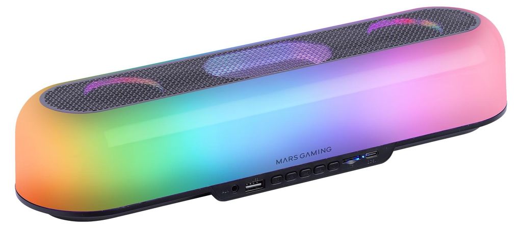 Mars Gaming MSB-ORB, tragbarer Lautsprecher + Soundbar 20W, RGB Beleuchtung, Bluetooth 5.3, Schwarz