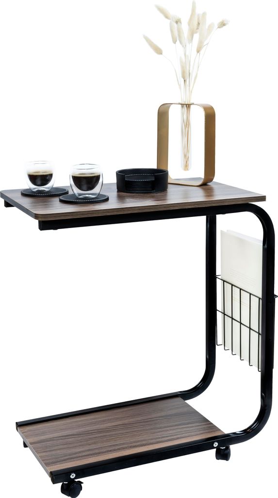 QUVIO Couchtisch auf Rollen - Beistelltisch - Esszimmerbeistelltisch - Wohnzimmerbeistelltisch - Beistelltisch - 30 x 48 x 58 cm (lxbxh)