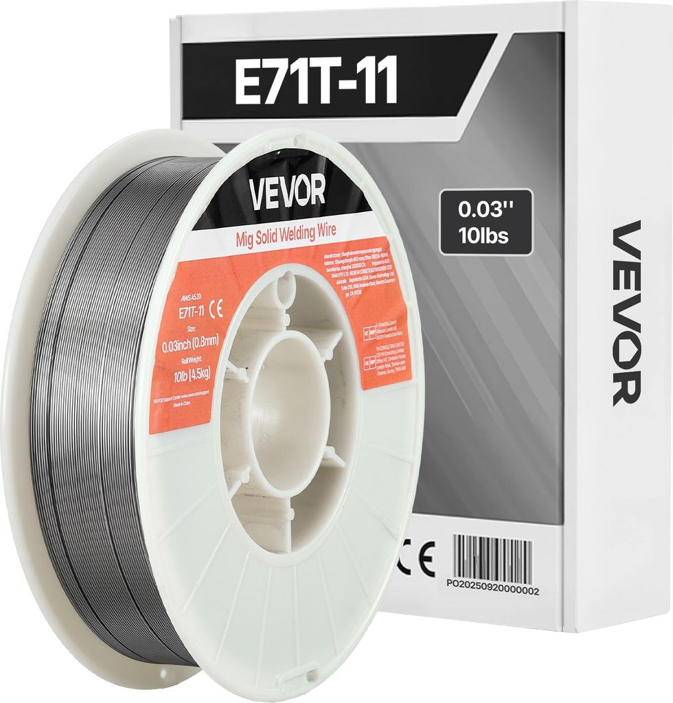 VEVOR Fülldraht 0,8 mm, MIG Schweißdraht E71T-11, 4,5 kg Gaslose Drahtrolle für Baustahl mit Geringer Spritzerbildung für Alle Schweißposition...