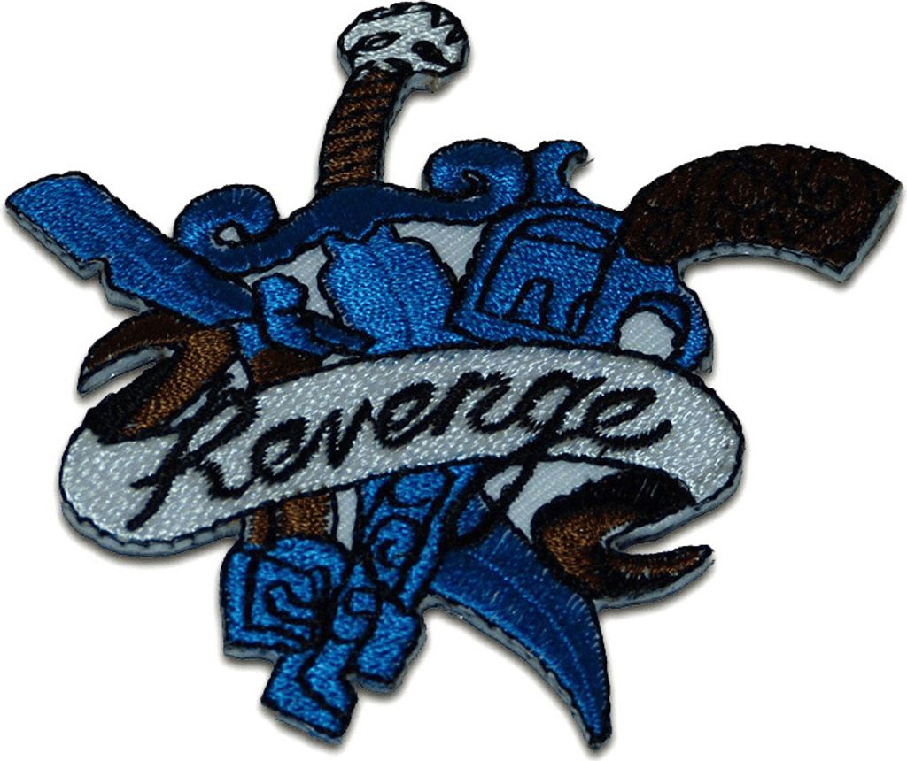 Revenge Waffen Revolver Schwert - Aufnäher, Bügelbild, Aufbügler, Applikationen, Patches, Flicken, Zum Aufbügeln, Größe: 7,1 x 6,8 cm