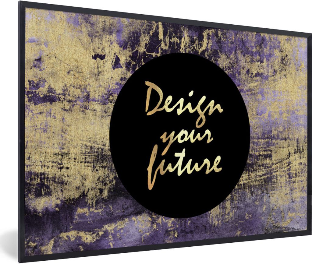 MuchoWow Gerahmtes Poster Zitat - Schwarz - Gold - Lila 90x60 cm - Poster mit Schwarzem Bilderrahmen Wandposter Rahmen Foto Bilder - Fotorahmen -...