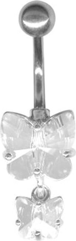 Karisma Bauchnabel Silber Piercing 2 Schmetterling Mit Kristall Elements - Weiss