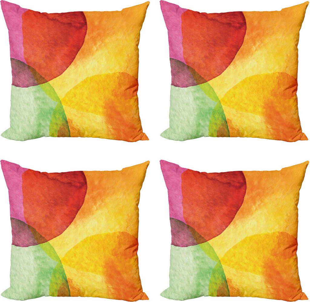 ABAKUHAUS Abstrakt Kissenbezug Set (4 Stück), Aquarell Moderne Kunst, Moderner Doppelseitiger Digitaldruck, 50 cm x 50 cm, Gelb Orange Lime Green