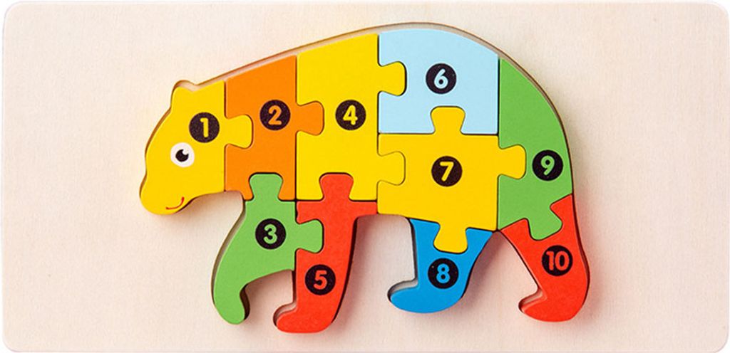 3D Verkehr Tier Dinosaurier Puzzle Blöcke mit numerischen Eingabeaufforderungen, geeignet für Kinder im Alter von 18 Monate und höher,Bär