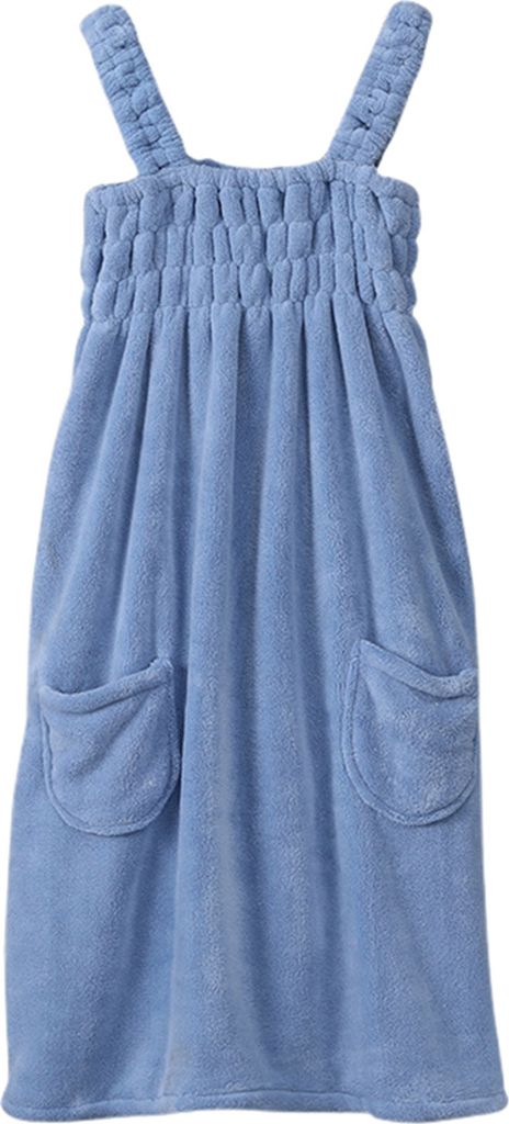 Badekleid aus Korallenfleece, schnell saugfähig, schnell trocknend, elastische Brust, ärmellos, plissiert, mit Taschen, lockerer Hosenträgerstil...