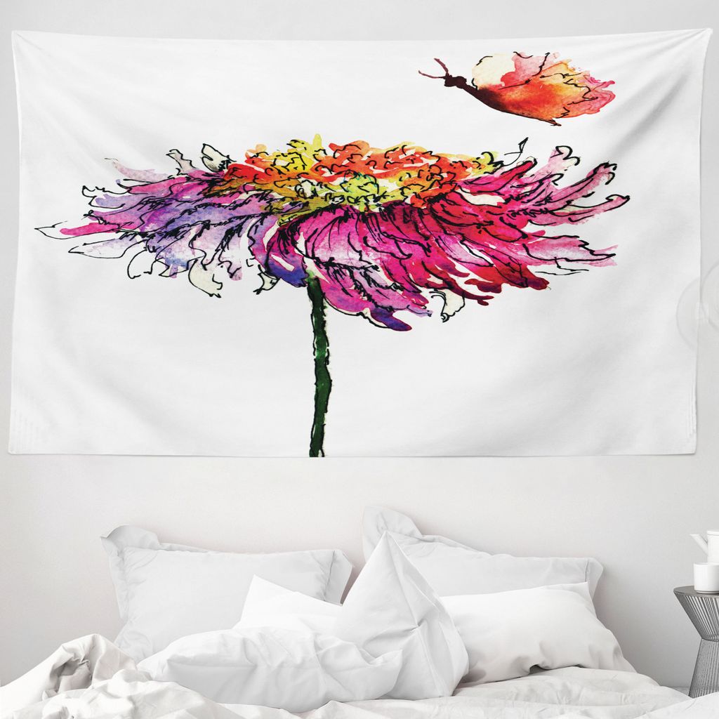 ABAKUHAUS Aquarell Wandteppich, Chrysantheme-Blumen aus Weiches Mikrofaser Stoff Waschbar ohne Verblassen Digitaldruck, 230 x 140 cm, Mehrfarbig