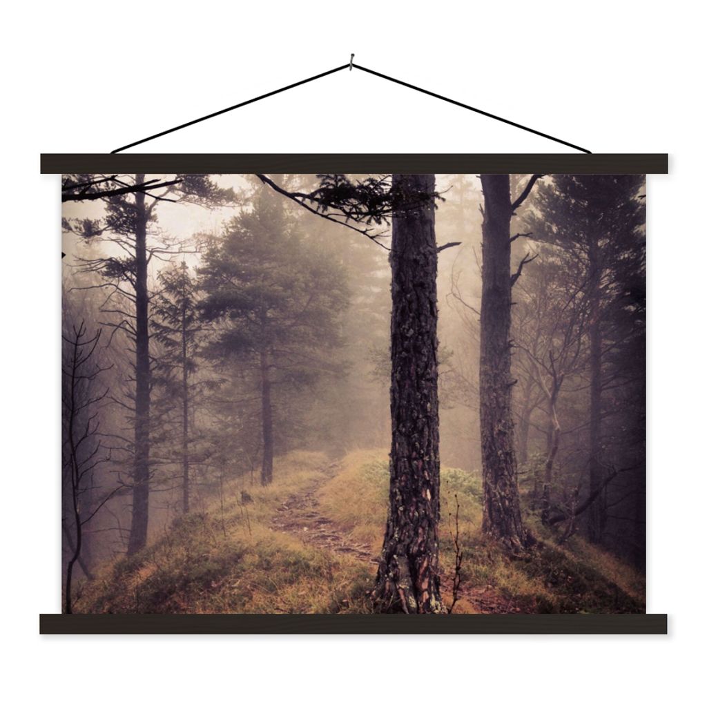 MuchoWow Textilposter Nebel - Herbstdekoration - Natur - Wald 40x30 cm mit schwarzem Rahmen - Dekorationen