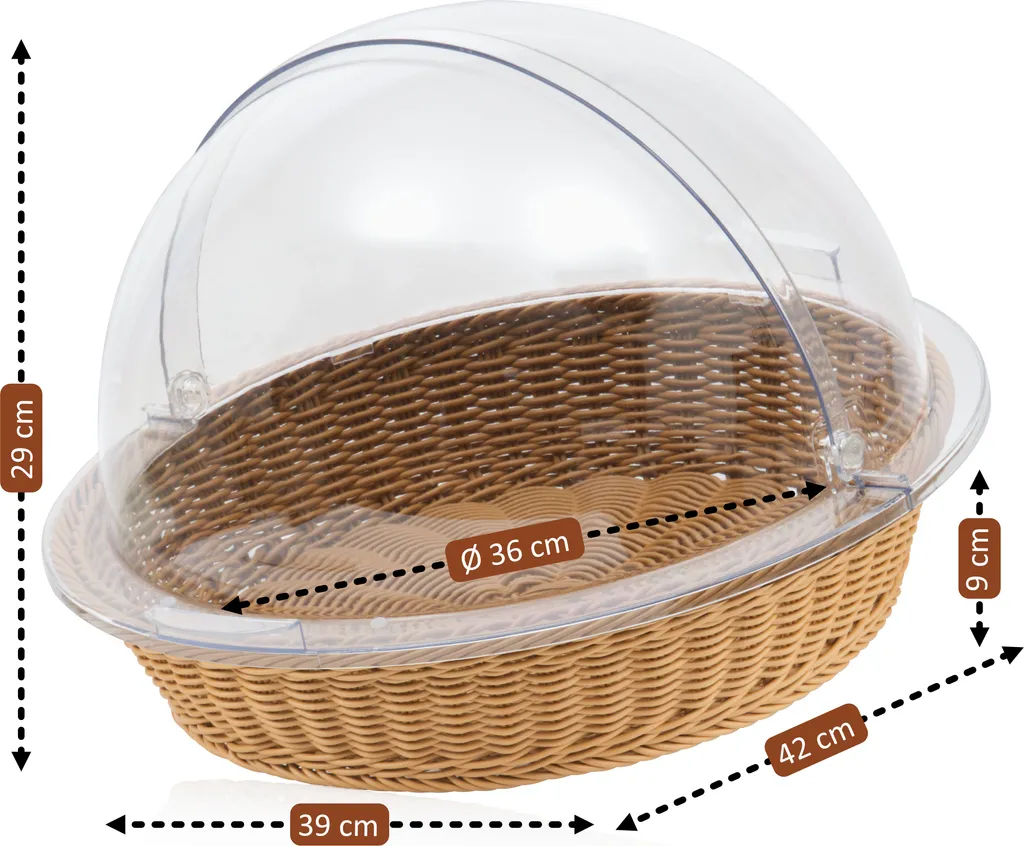 Mahlzeit Cesto Per Pane In Rattan Con Coperchio Trasparente | 54x36x26 Cm | Contenitore Porta Alimenti Con Finestra | Ideale Per Cucina, Campeggio E Picnic