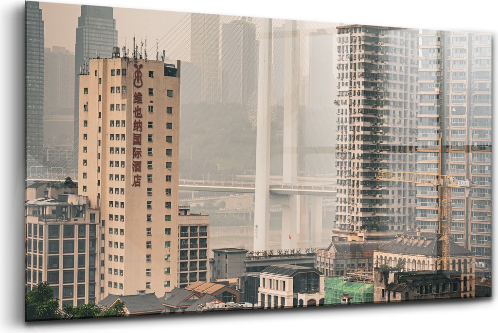 120x60 - Glasbilder - Bilder auf Wandbild - Foto auf Glas - Alte Stadt in Chongqing