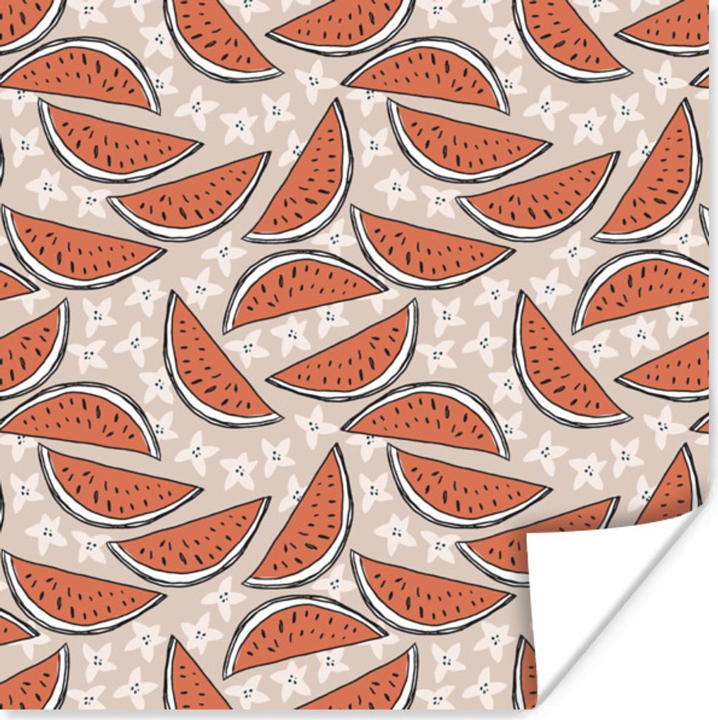 MuchoWow Poster Sommer - Wassermelone - Muster 30x30 cm - Wandposter - Printing