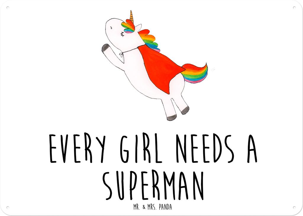 Mr. & Mrs. Panda Blechschild Einhorn Super DIN A6 - Weiß - Geschenk, Held, Wandbild, Retro, Schild, Superheld, tafel, Unicorn, Einhörner, Freundi...