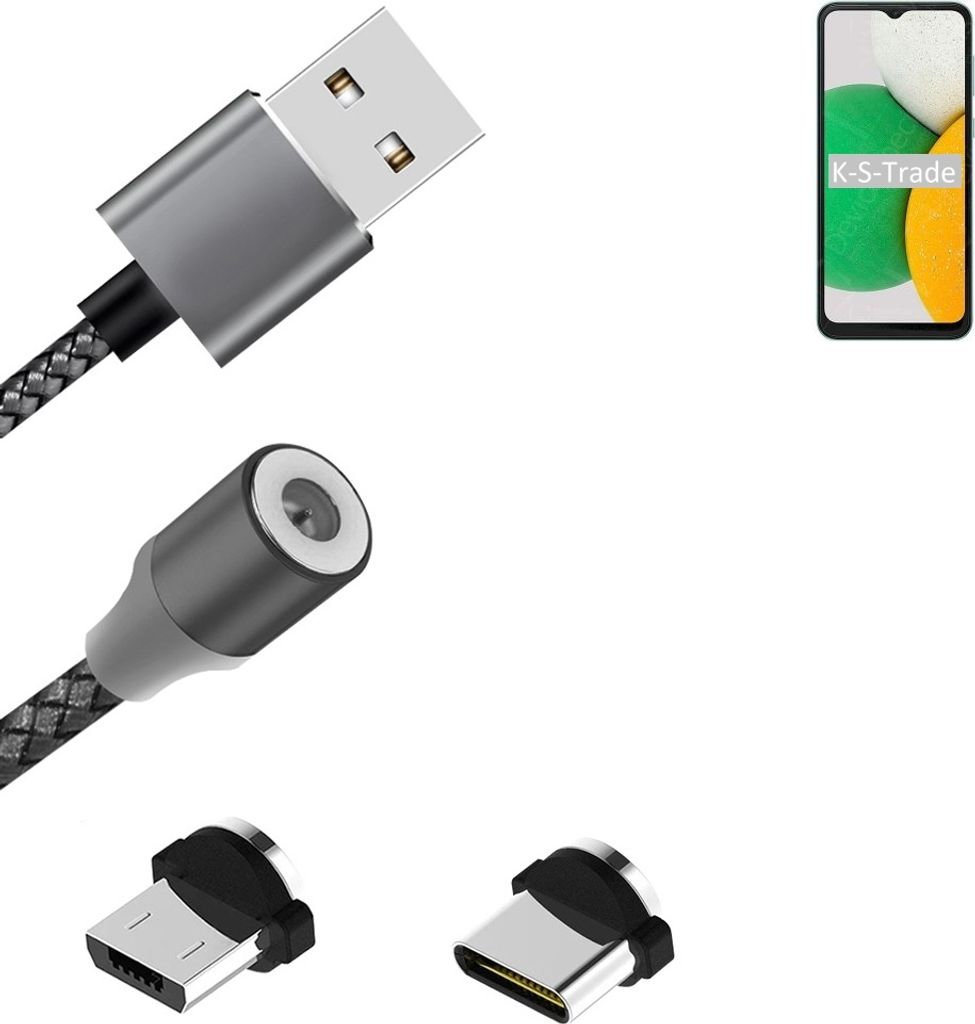 K-S-Trade Hochwertiges Magnet-Lade-kabel Sync-Kabel Daten-Kabel für Samsung Galaxy A04 Core mit USB-Typ-C-Anschluss und Micro-USB-Anschluss 2A bis zu