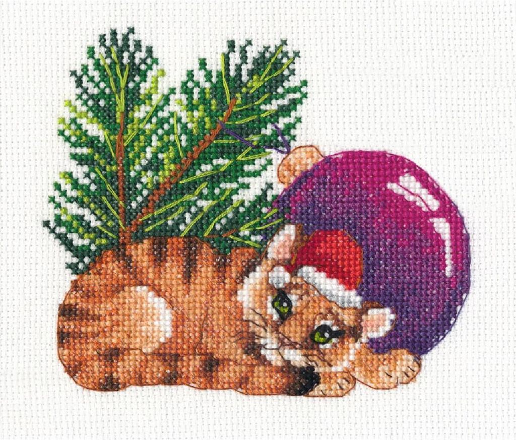 Oven Kreuzstich Set "Tiger mit Ball", Zählmuster, 13x12cm