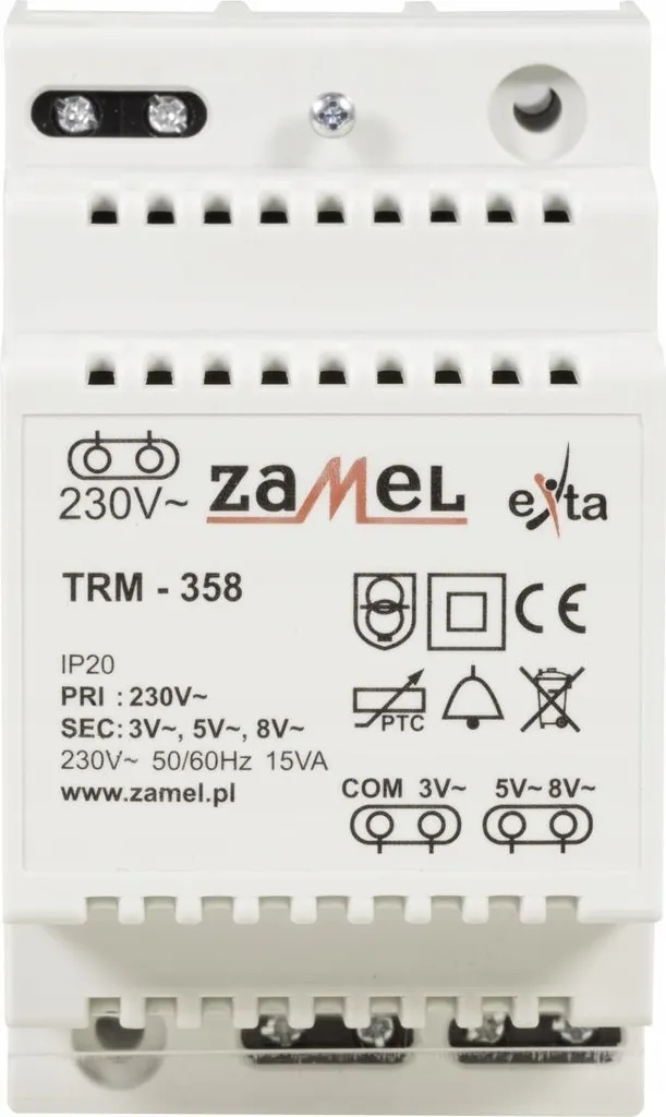 Transformateur de sonnerie 230V rail DIN IP20 Zamel pour tableau électrique
