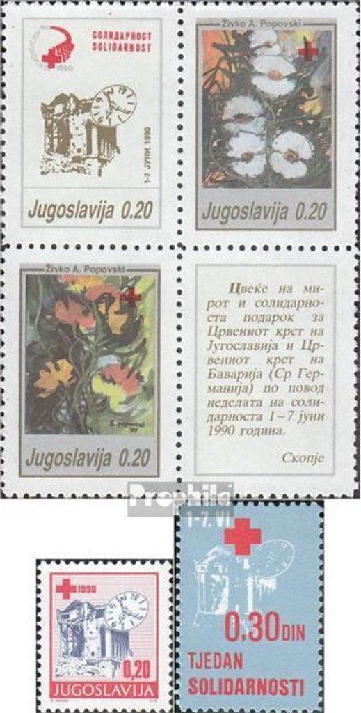 Briefmarken Jugoslawien 1990 Mi Z183-Z185 Viererblock, Z186-Z187 (kompl.Ausg.) postfrisch Rotes Kreuz