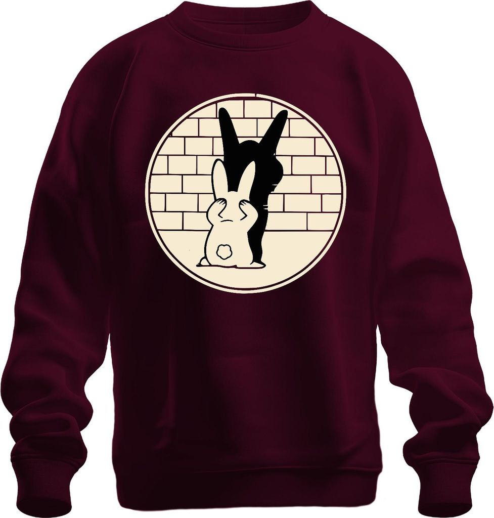 Suesser Hase mit Schatten Daemon Halloween Cartoon Retro Minimal Uni Sweatshirt Pullover, Burgundy, S