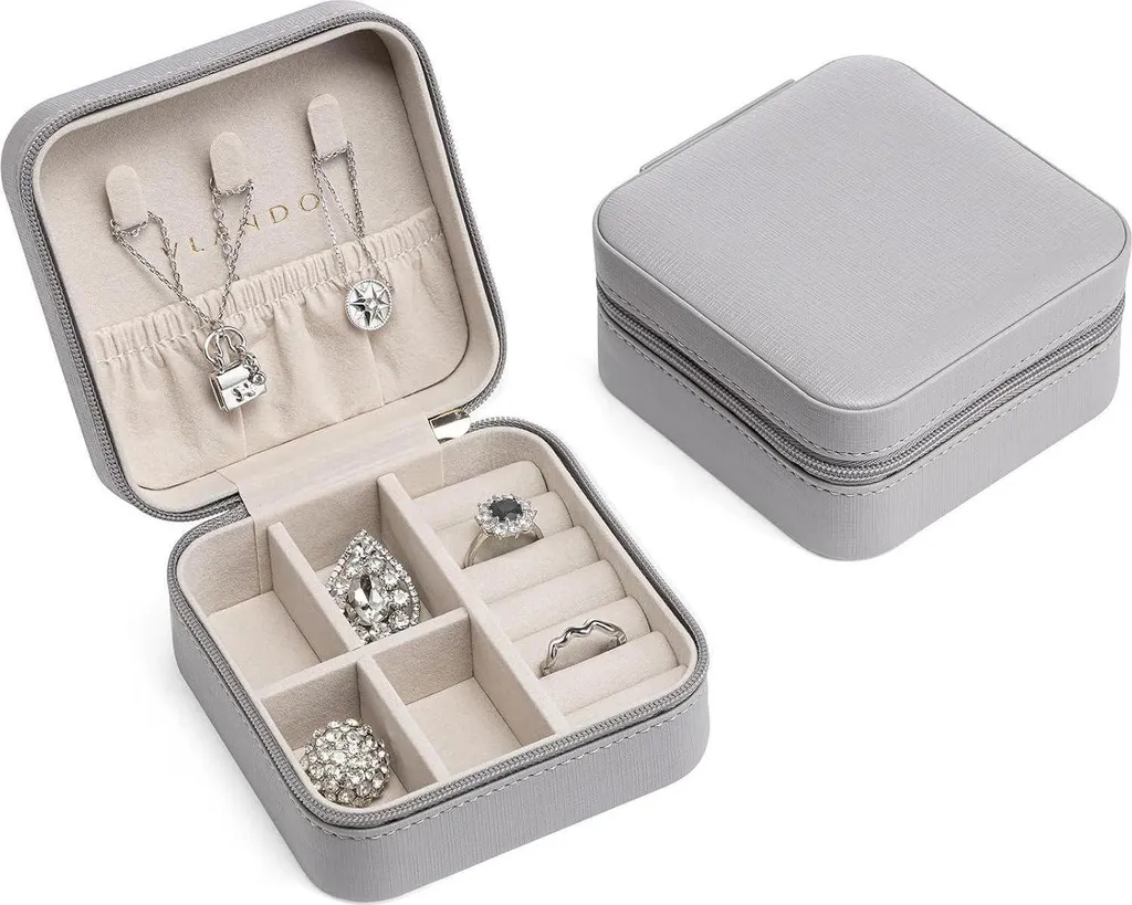 Organizzatore Gioielli Vlando Grigio Pelle - Custodia Orologi e Anelli