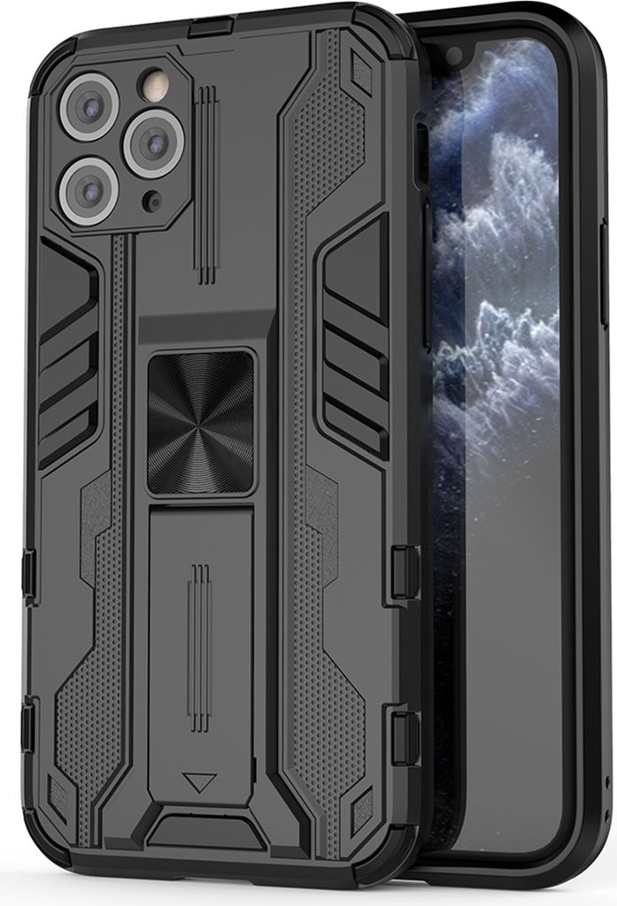 iPhone 11 Pro Hülle, Dual Layer PC TPU Bumper Stoßfest Ständer Schutzhülle für iPhone 11 Pro Schwarz