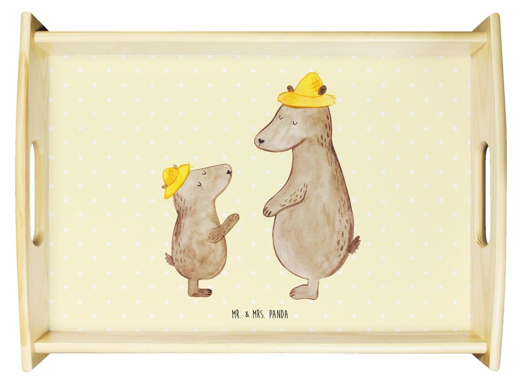 Mr. & Mrs. Panda Tablett Bären mit Hut - Gelb Pastell - Geschenk, Vatertag, betttablett, Daddy, Family, holz, für bett, Sofa, Muttertag, Familie,...