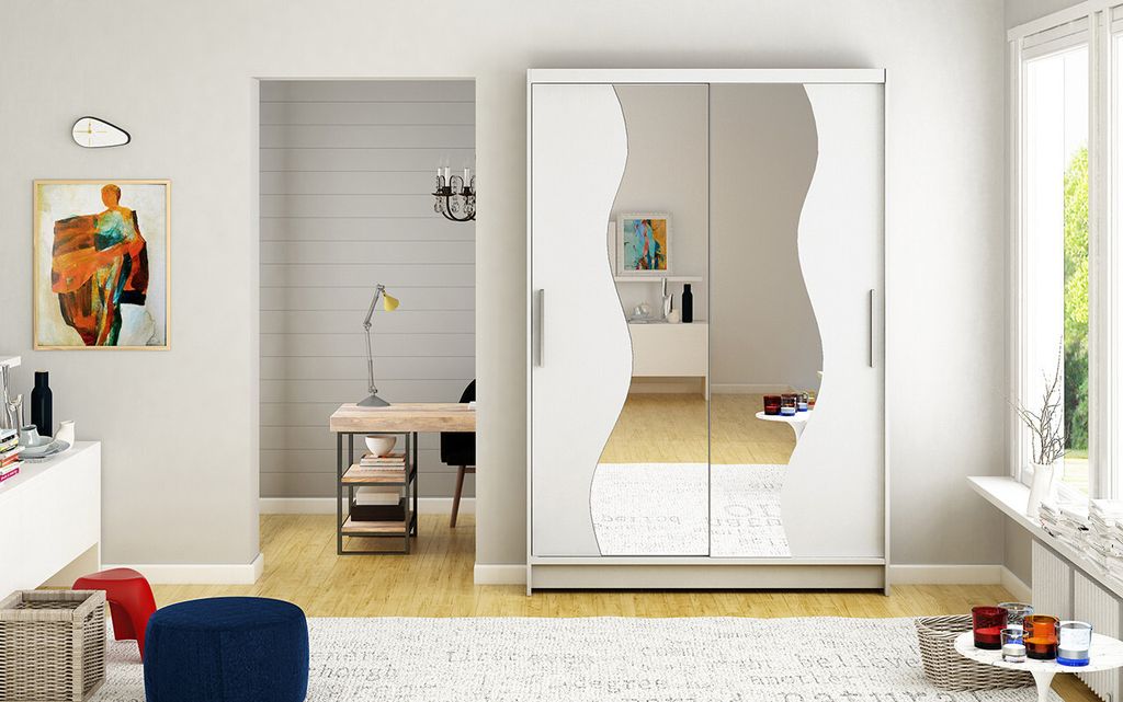 Kleiderschrank mit Spiegel Kofi – Breite 120 cm, weiß Produktbild 