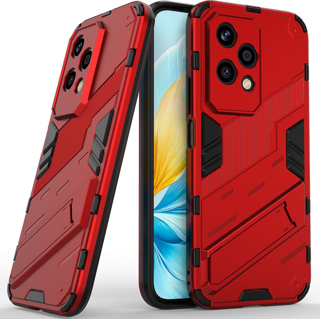 Armor Hülle für Honor 200 Lite Hybrid PC TPU Bumper Stoßfestes Schutzhülle mit Standfunktion Rot