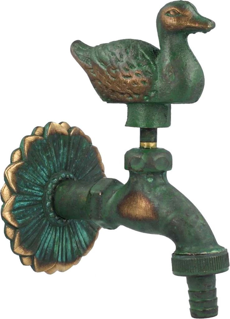 tecuro Nostalgie-Auslaufventil ENTE mit Ø 80 mm Wandrosette, Messing patiniert