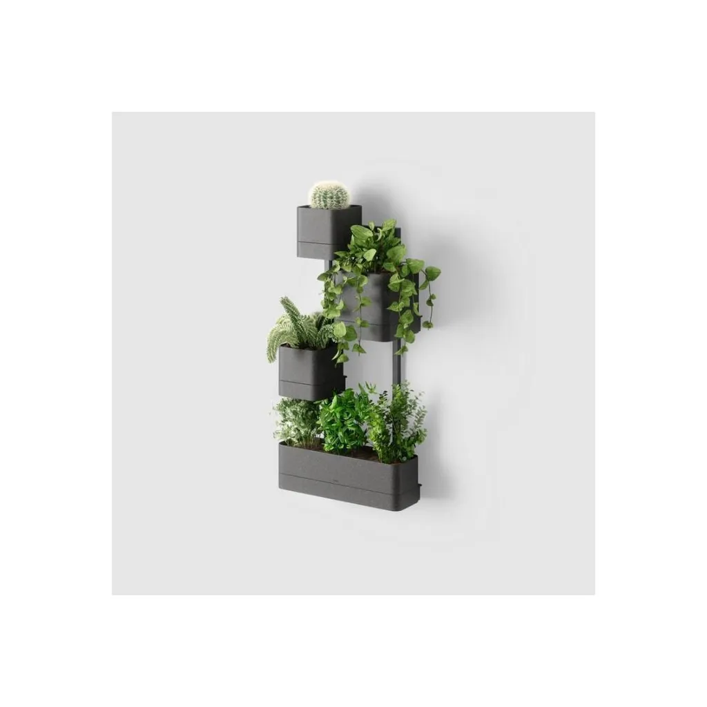 Bac à Fleurs Mural Cubiko Umbra en Polypropylène Noir Lot de 4 Pièces