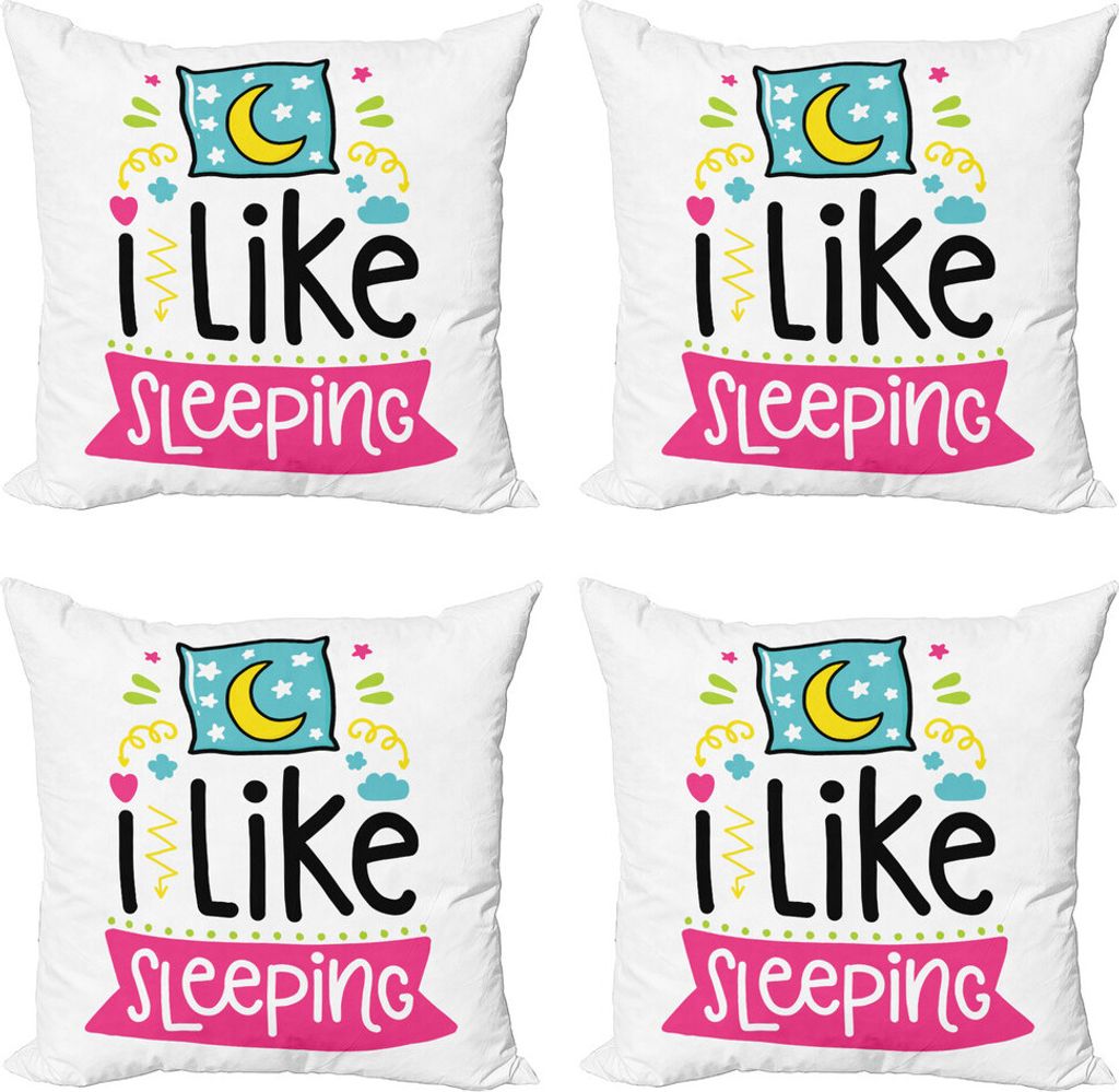 ABAKUHAUS Sprichwort Kissenbezug Set (4 Stück), I Like Sleeping Nursery, Moderner Doppelseitiger Digitaldruck, 40 cm x 40 cm, Mehrfarbig
