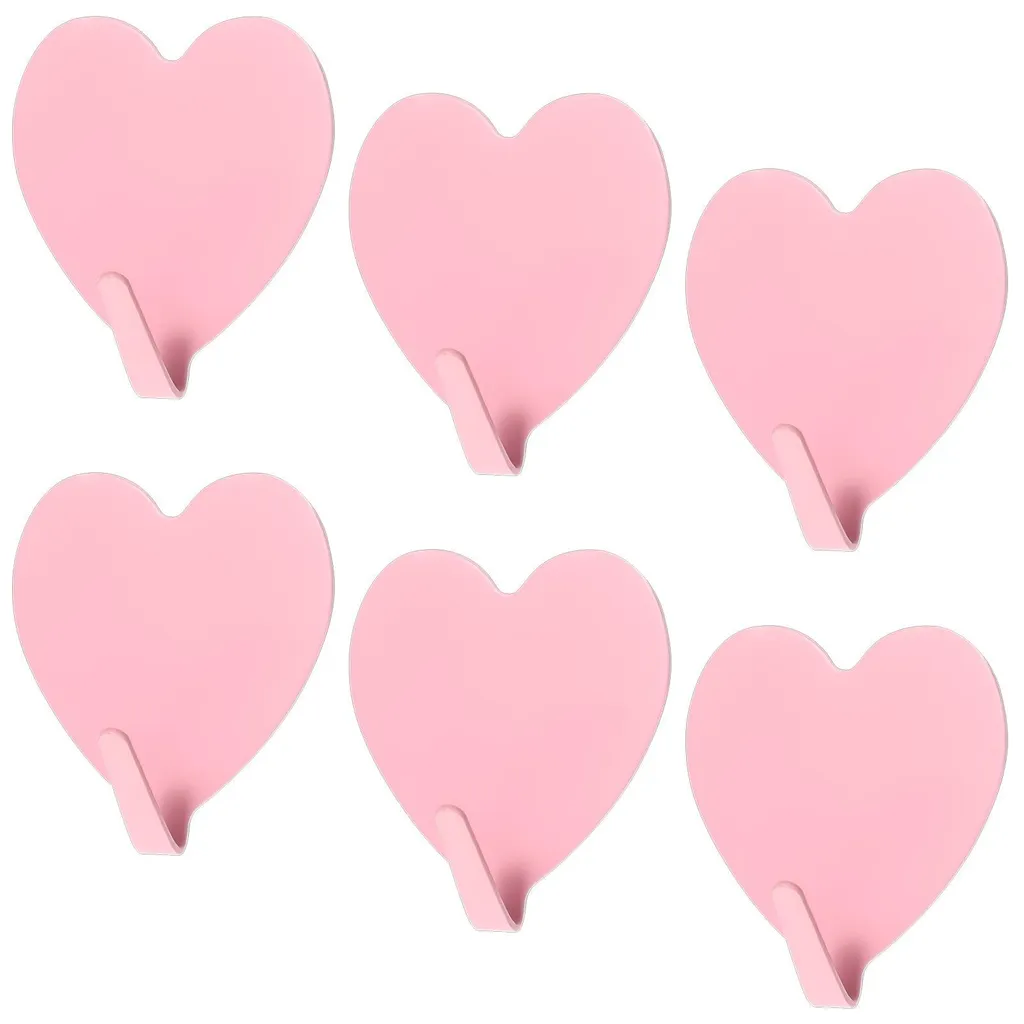 6 crochets autocollants en forme de cœur en acier inoxydable rose poudré