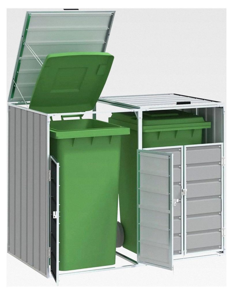 Mülltonnenbox aus Stahl 144x81x113cm, grau, für 240L, mit Lüftungsschlitzen