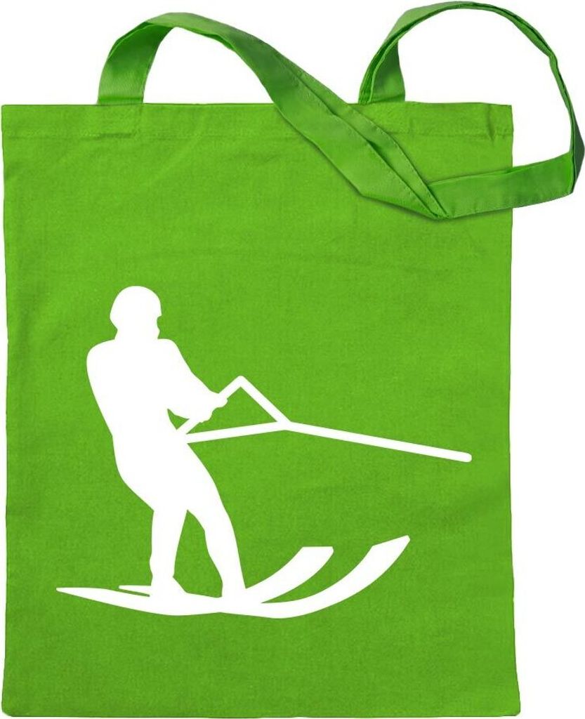 Kiwistar - Baumwolltasche - hellgrün - Wasserski Sportler Figur - Tragetasche Stoffbeutel Umhängetasche Langer Henkel