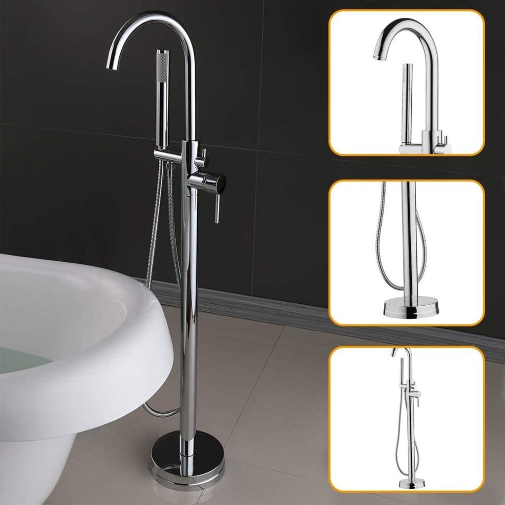 Duschset Standarmatur Silber Freistehende Badewanne Bodenstehender Wasserhahn Wannenmischbatterie Badewanne Badarmatur Handbrause für Hotel Hausha...