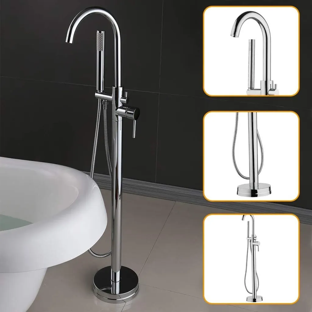 Robinetterie de salle de bains sur pied argent pour baignoire autonome